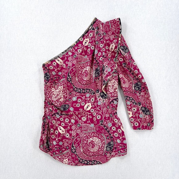 ISABEL MARANT ETOILE Carina Top Womens 40 Pink Printed One Shoulder Blouse - Picture 3 of 16